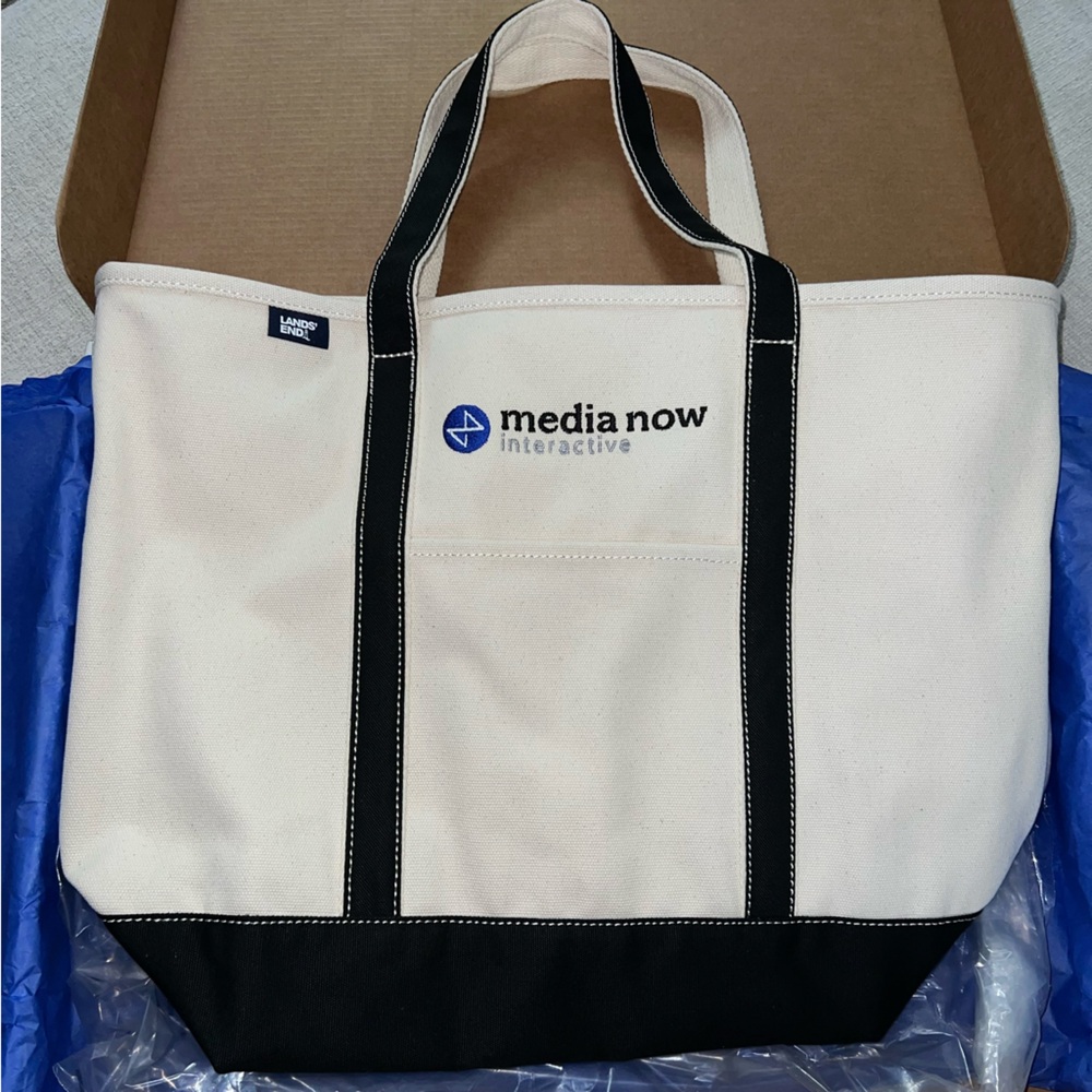 LANDS END Large Natural 5 Pocket Zip Top Canvas Tote Bag - New